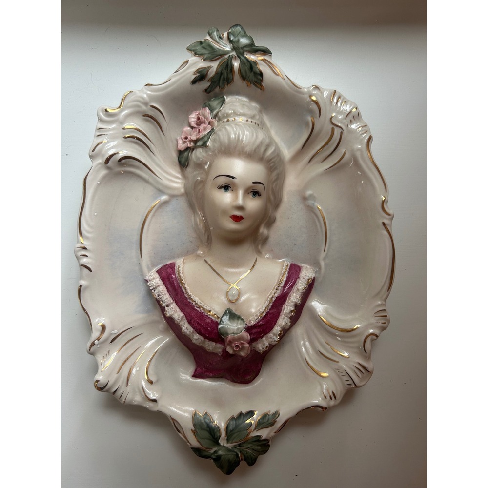 Vintage Chantilly China 328 Victorian Lady 3D Relief Wall Plaque Ceramic Decor